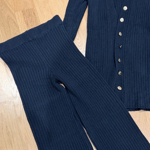 Zara navy Ribbed knit Wide Leg Pants & long Cardigan Set size small - Picture 5 of 9